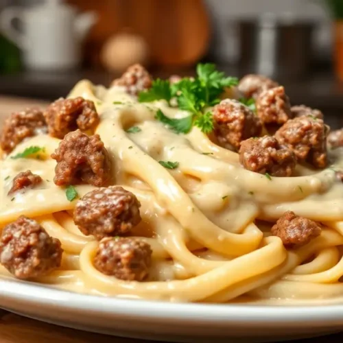 beef pasta alfredo