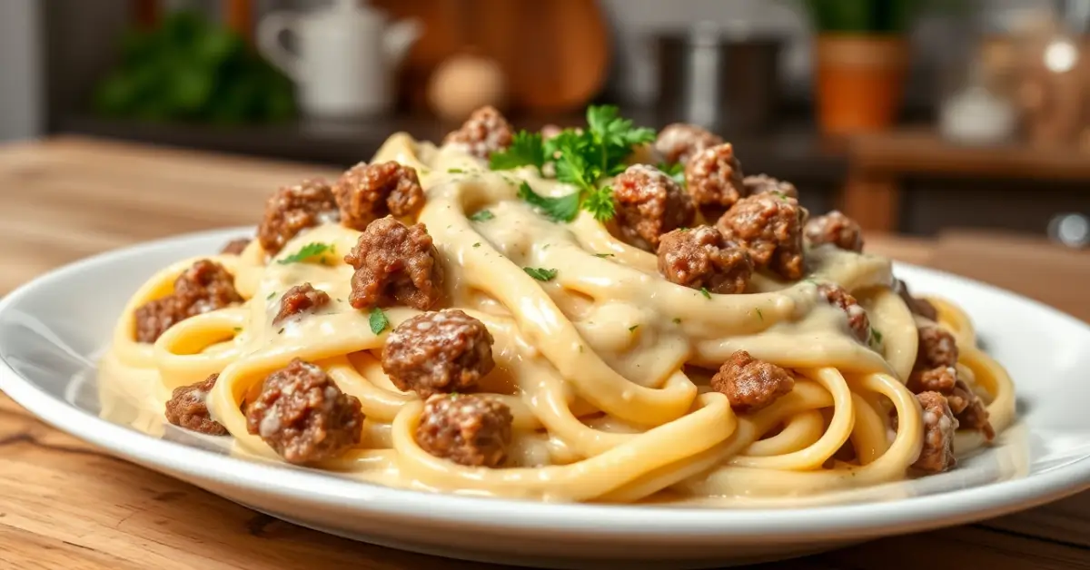 beef pasta alfredo