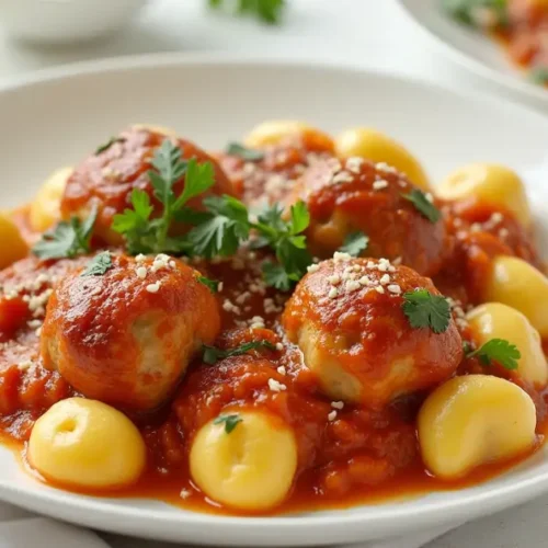 Slow cooker tuscan chicken meatballs with gnocchi