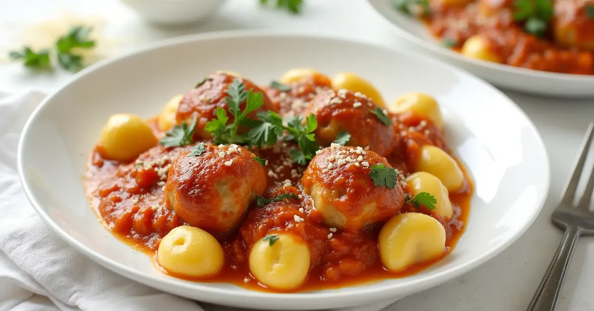 Slow cooker tuscan chicken meatballs with gnocchi