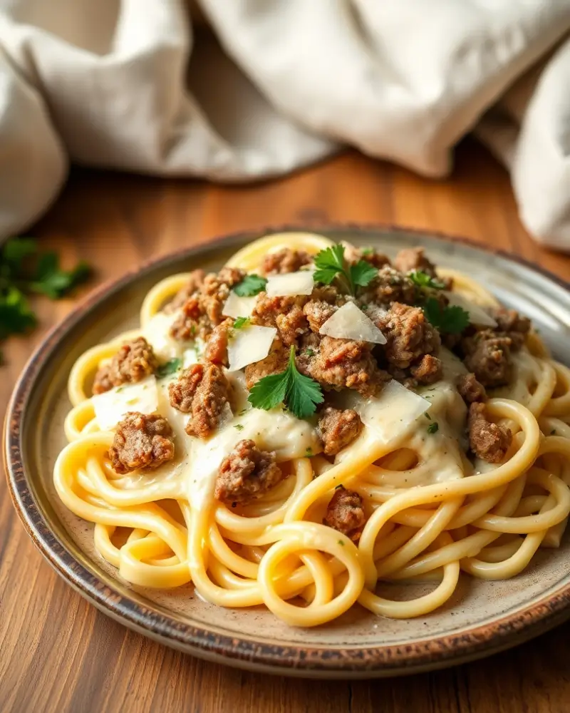 ground beef and alfredo sauce