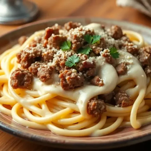 ground beef and alfredo sauce