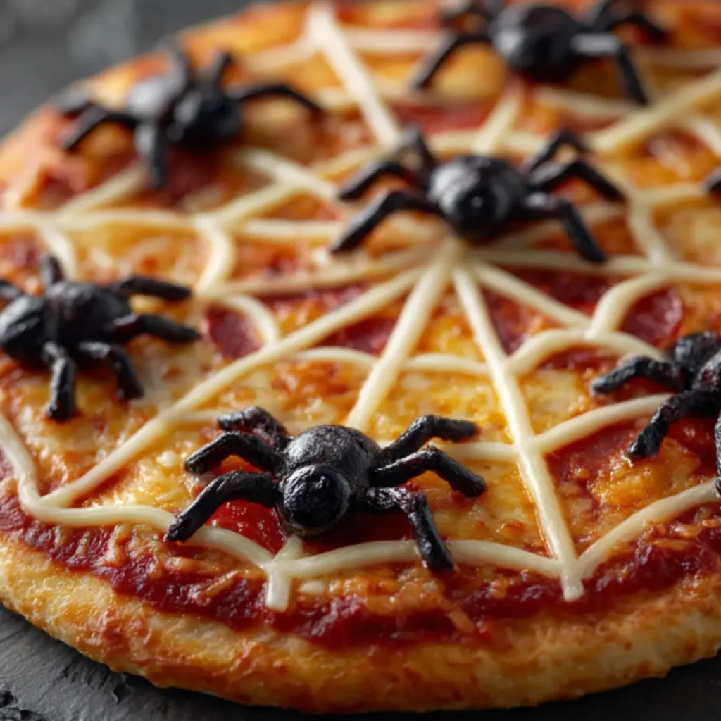 Creepy Halloween Spider Web Pizza