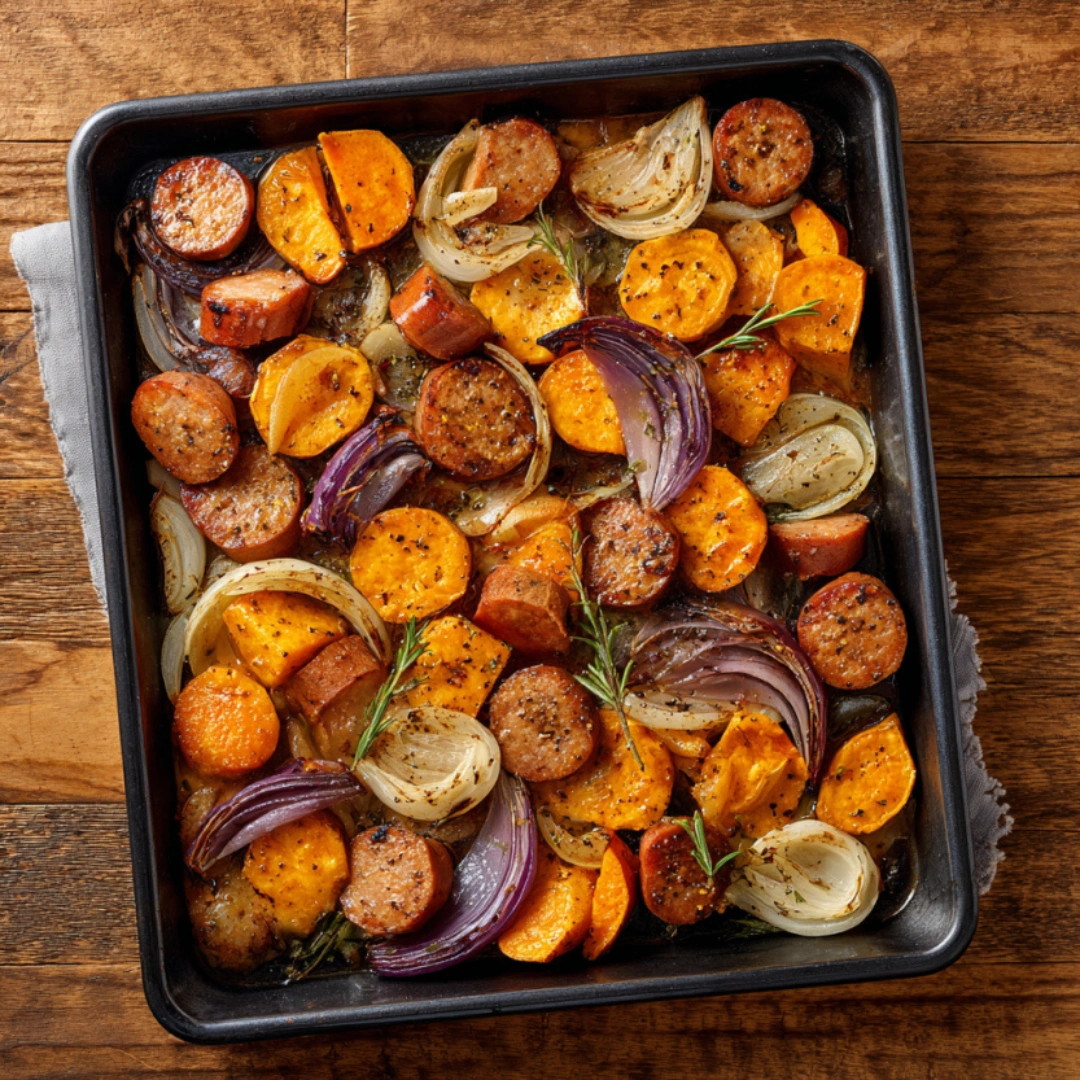 Sheet Pan Sausage and Sweet Potatoes