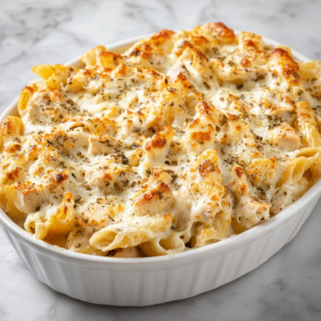 chicken alfredo pasta bake