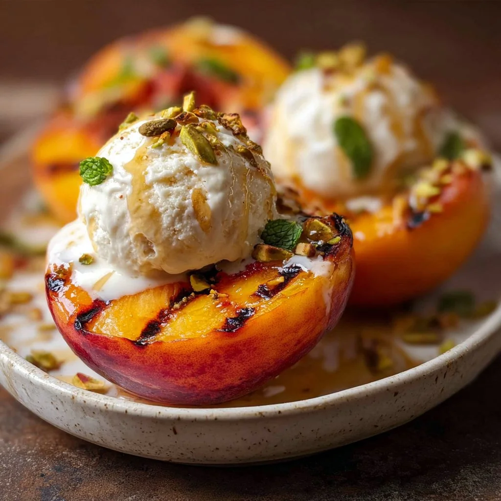 Grilled Peaches with Ice Cream