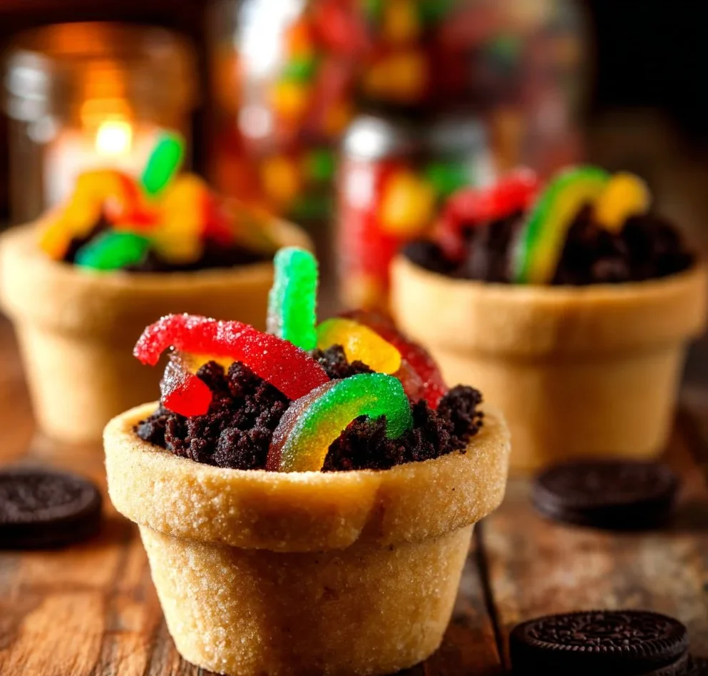 Gummy Worm Dirt Cookie Cups