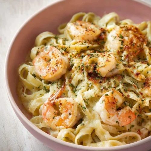 Shrimp Fettuccine Alfredo Pasta Bake