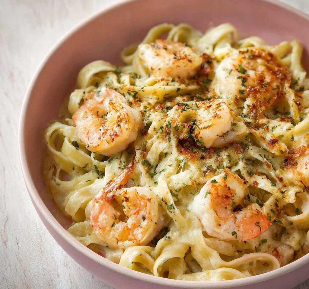 Shrimp Fettuccine Alfredo Pasta Bake