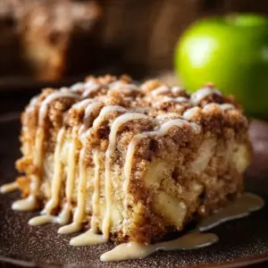 Delicious homemade Apple Crumb Cake topped with golden crumbs