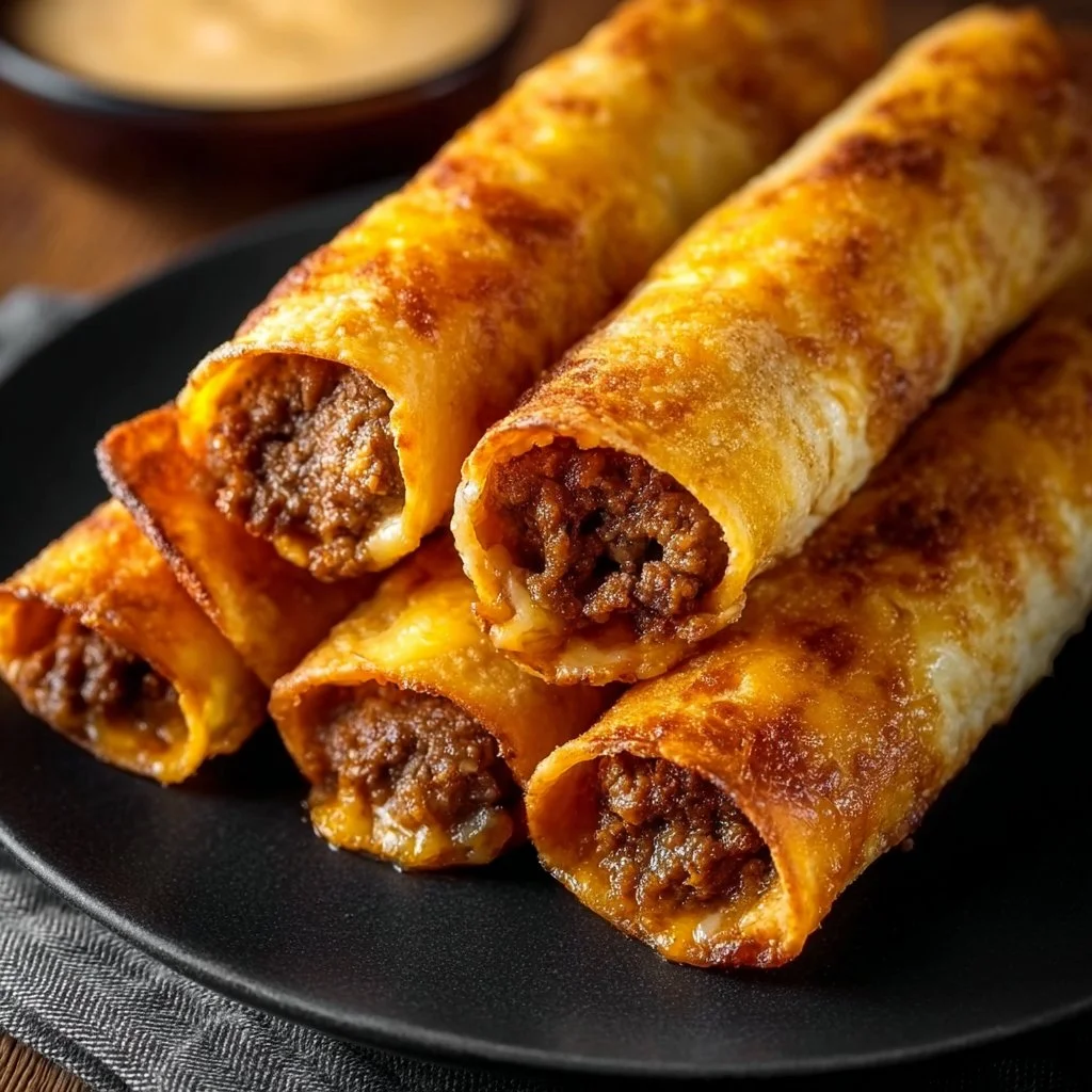 Homemade Beef Taquitos served with salsa and guacamole