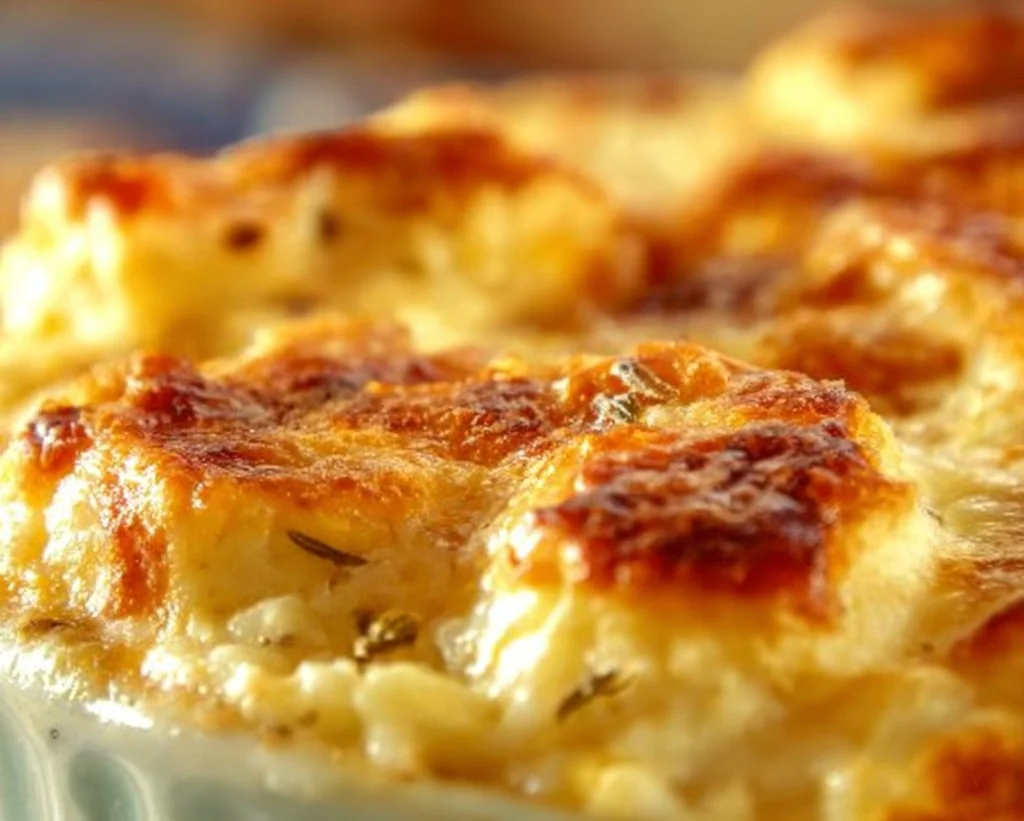 Delicious Boursin cheese scalloped potatoes baked to golden perfection
