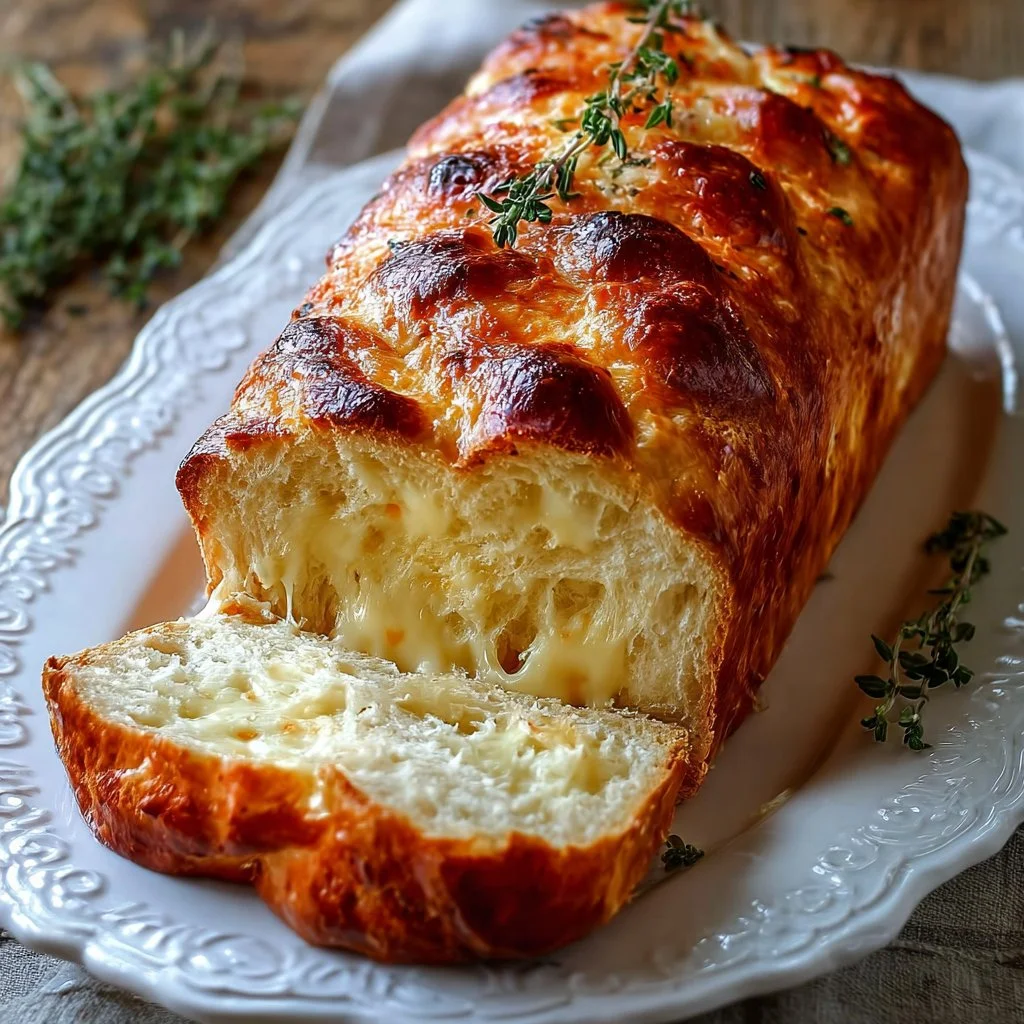 Loaf of fresh homemade cheese bread with melt-in-your-mouth texture