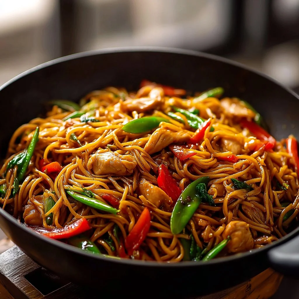 Delicious Chicken Lo Mein dish with vegetables and noodles