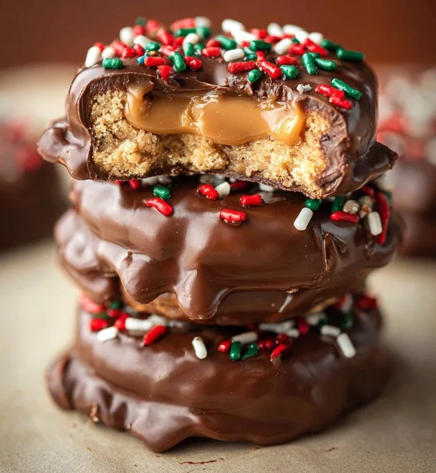 Delicious Chocolate Peanut Butter Stacks dessert layered with creamy chocolate and peanut butter.
