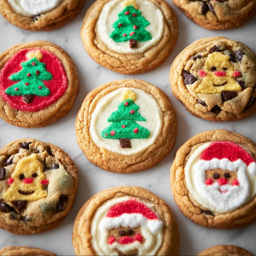 Plate of Christmas chocolate chip sugar cookies decorated for the holidays