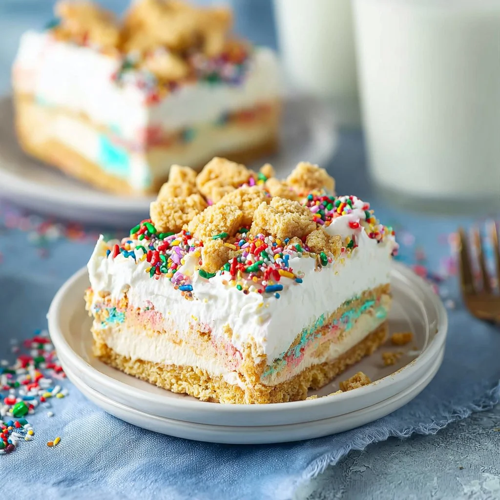 A delicious Christmas Cookie Lush dessert with layers of cookies and cream