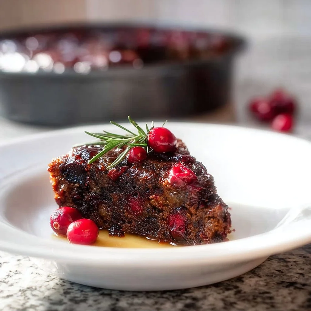 Christmas Cranberry Pudding served with rich Butter Sauce
