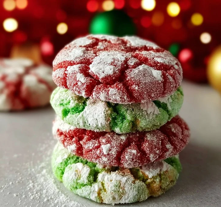 Delicious Christmas Crinkle Cookies dusted with powdered sugar