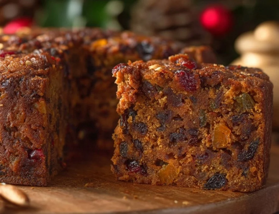 Deliciously festive Christmas Fruit Cake adorned with dried fruits and nuts.