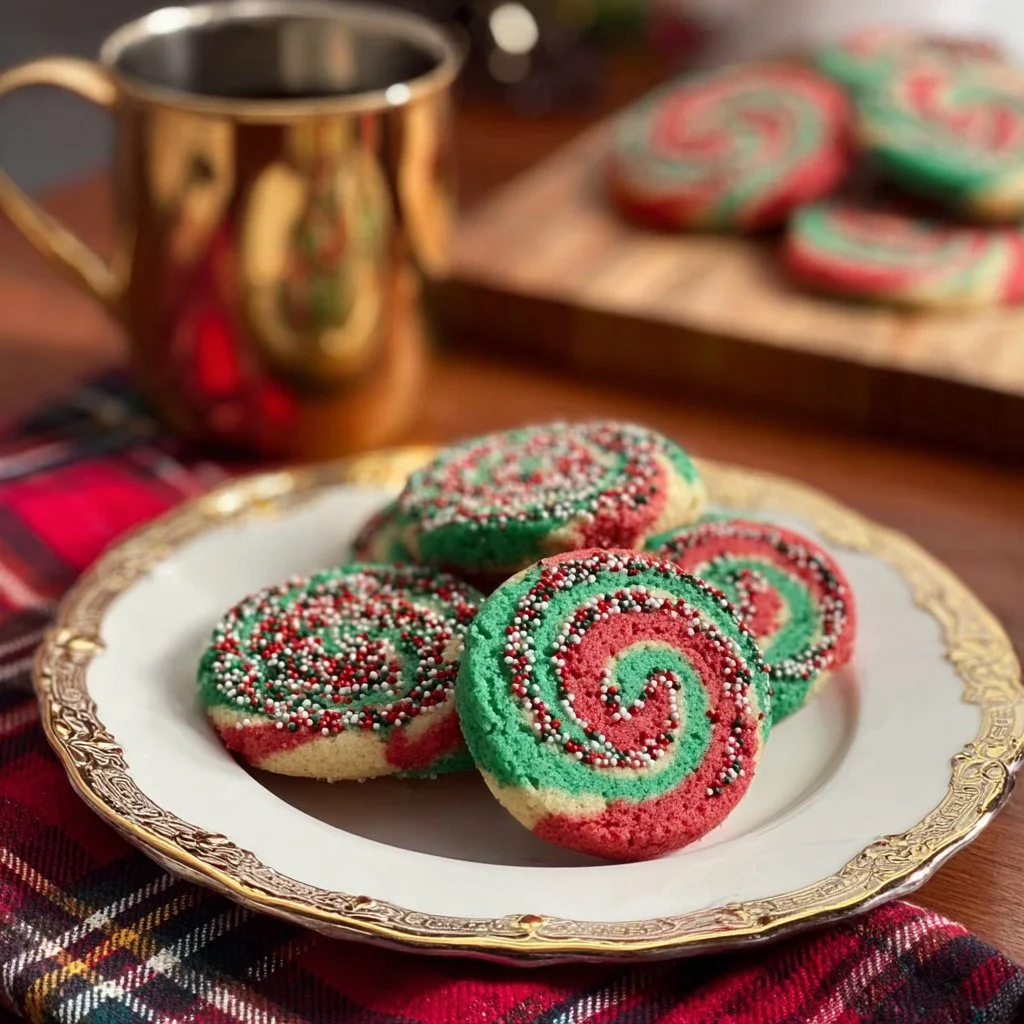 Festive Christmas Pinwheel Cookies decorated in vibrant colors and holiday spirit.