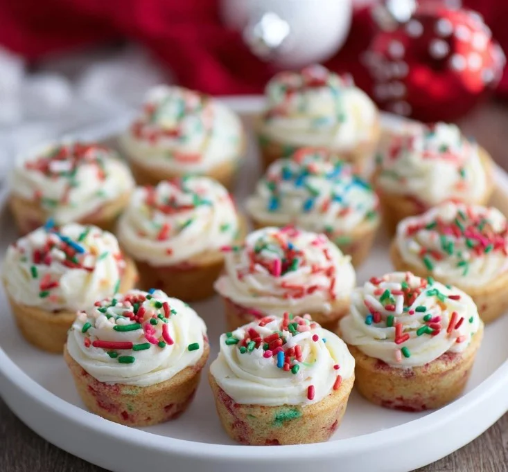 Christmas Sprinkle Cookie Cups decorated with festive sprinkles