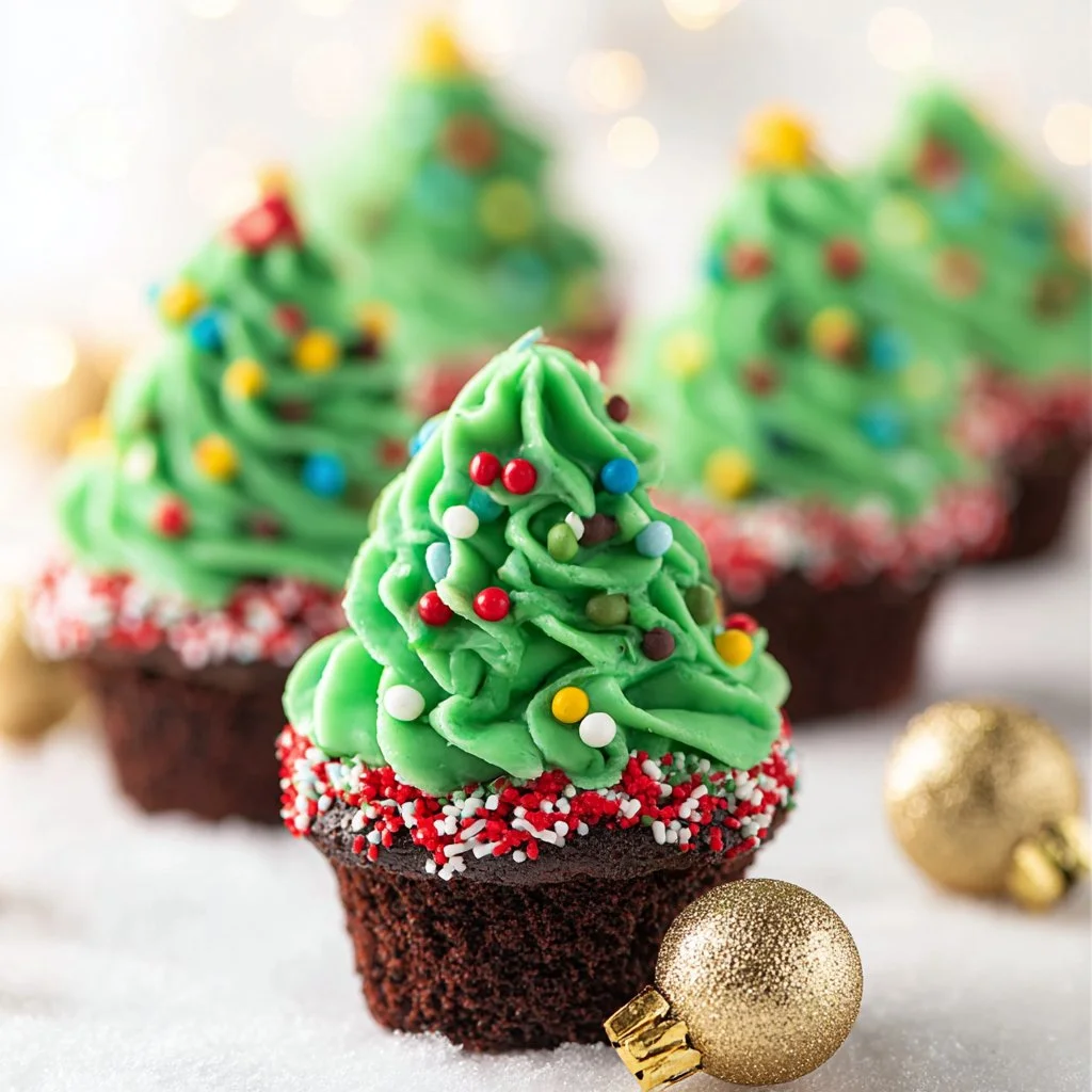 Christmas Tree Brownie Cups decorated for the holidays