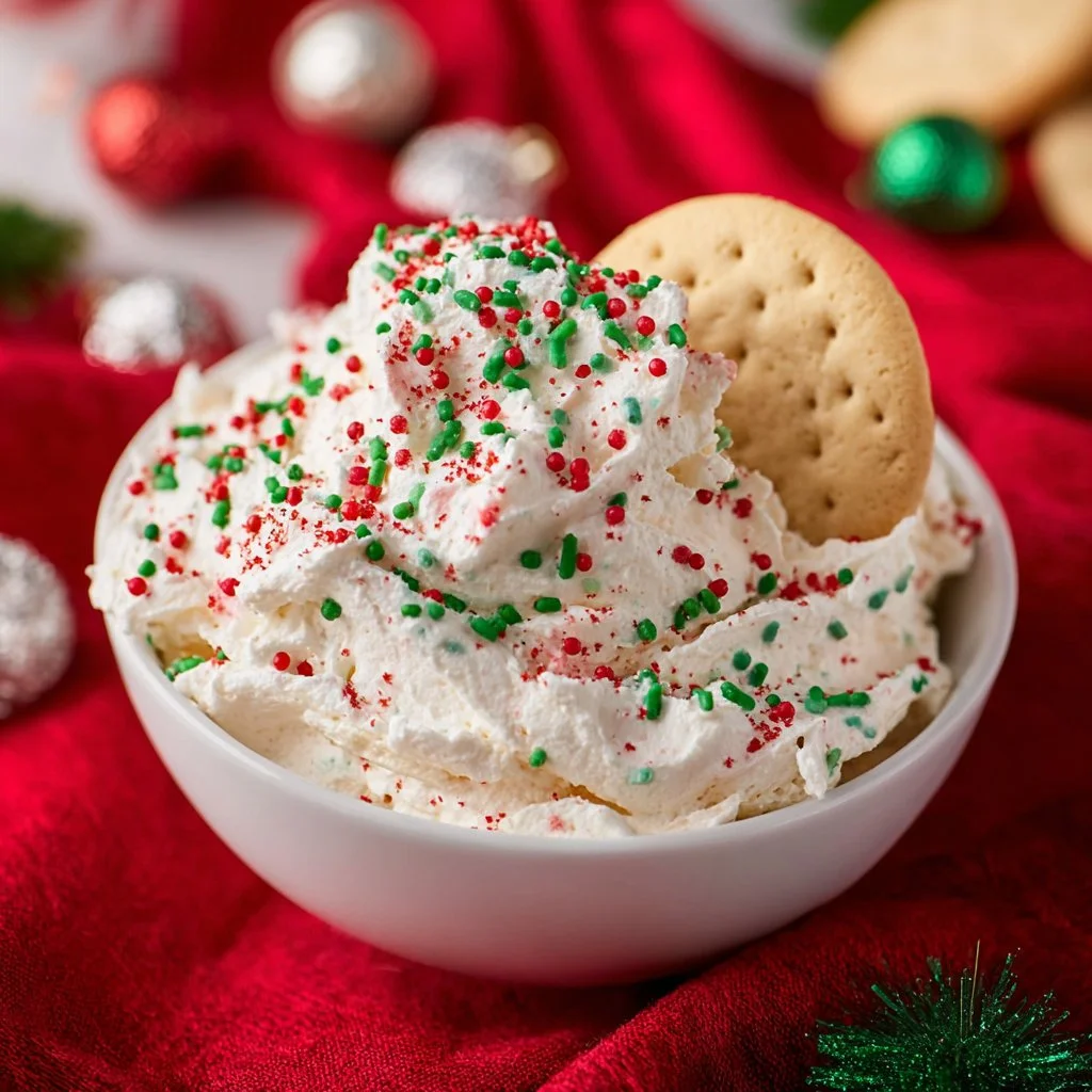 Festive Christmas Tree Cake Dip served in a cheerful holiday setting.