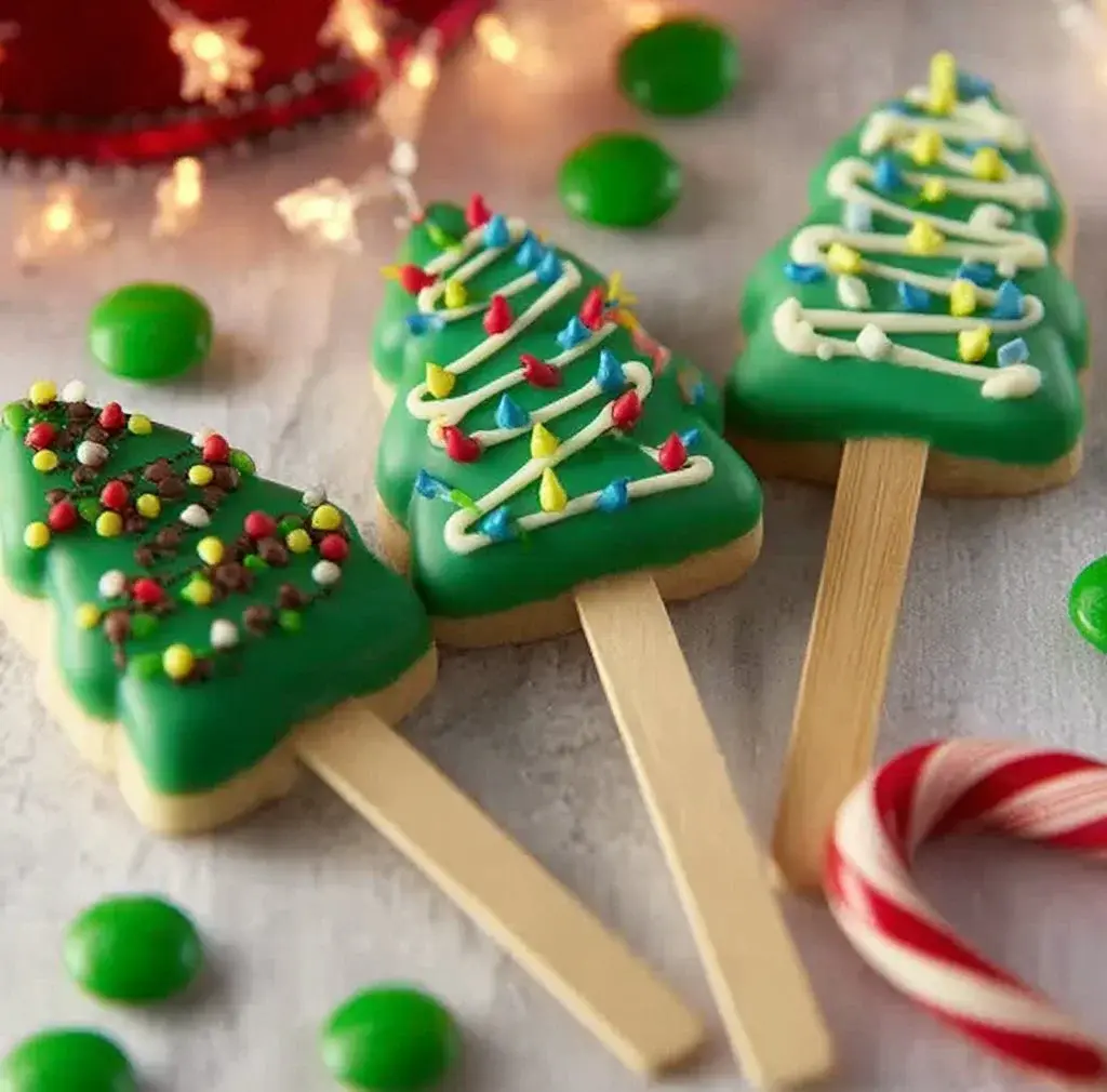 Colorful Christmas Tree Cake Pops decorated with festive toppings