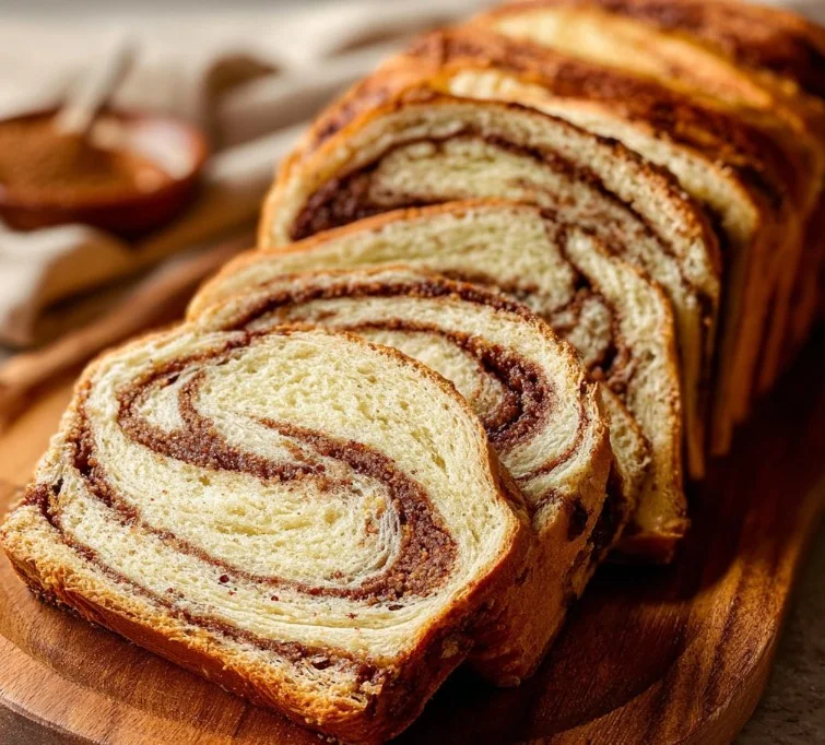 Freshly baked Cinnamon Swirl Bread with a rich cinnamon filling and golden crust.