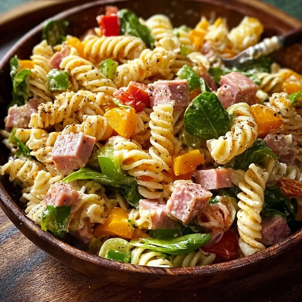 Delicious Club Sandwich Pasta Salad with fresh vegetables and dressing