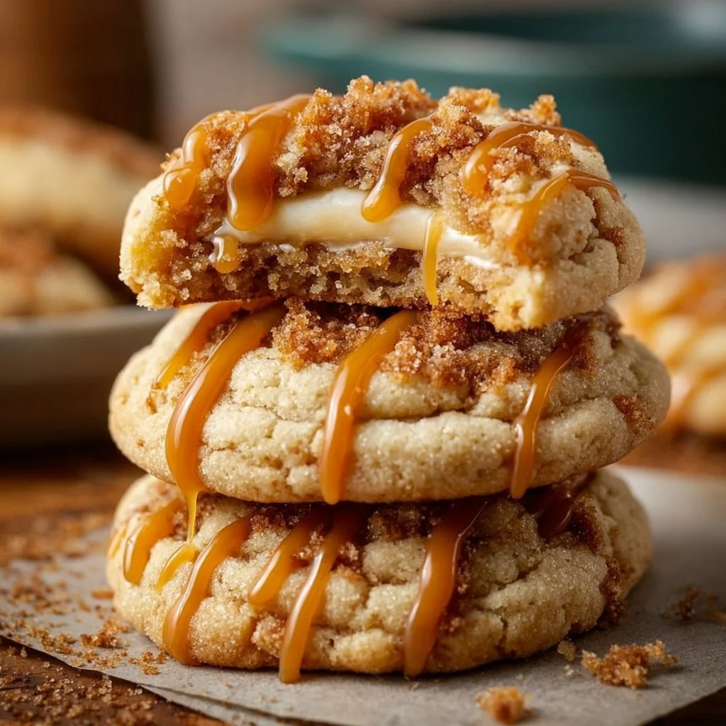 Copycat Crumbl salted caramel cheesecake cookies on a plate