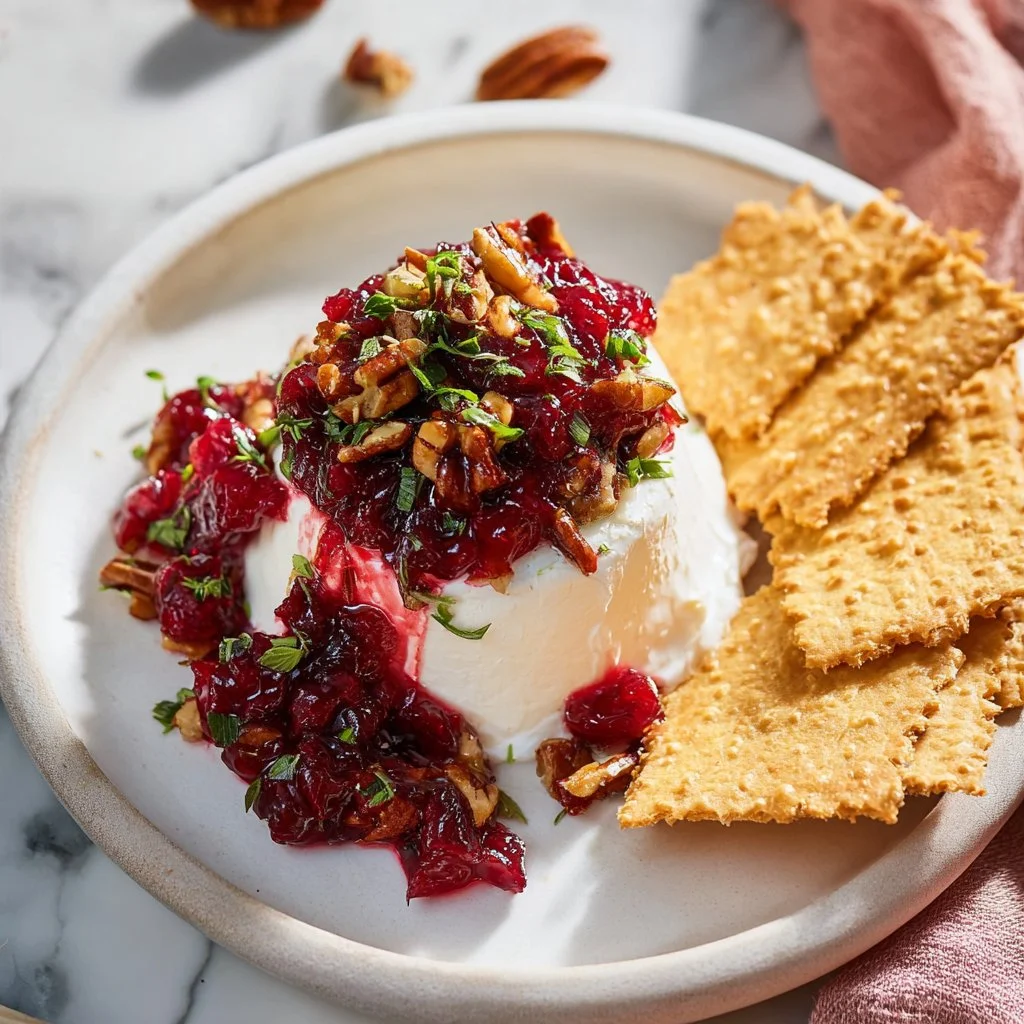 Creamy cranberry cream cheese dip served with crackers