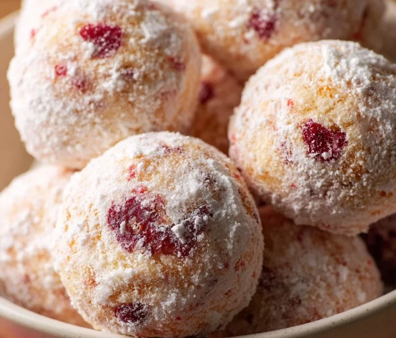 Deliciously festive Cranberry Orange Snowball Cookies ready for holiday enjoyment