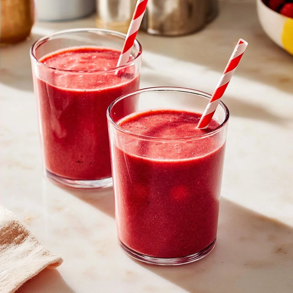 Delicious and healthy cranberry smoothie in a glass with berries and a straw
