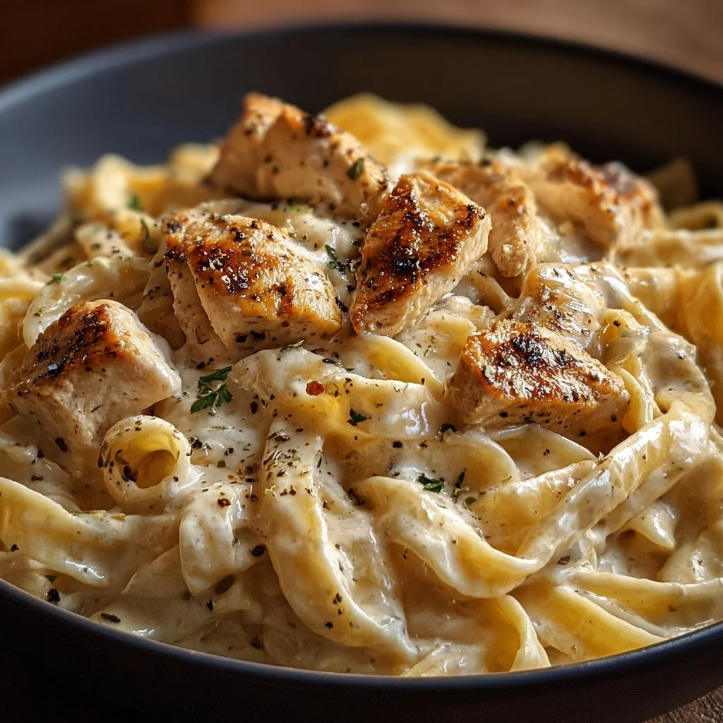 Creamy Cajun Chicken Pasta served in a bowl garnished with herbs