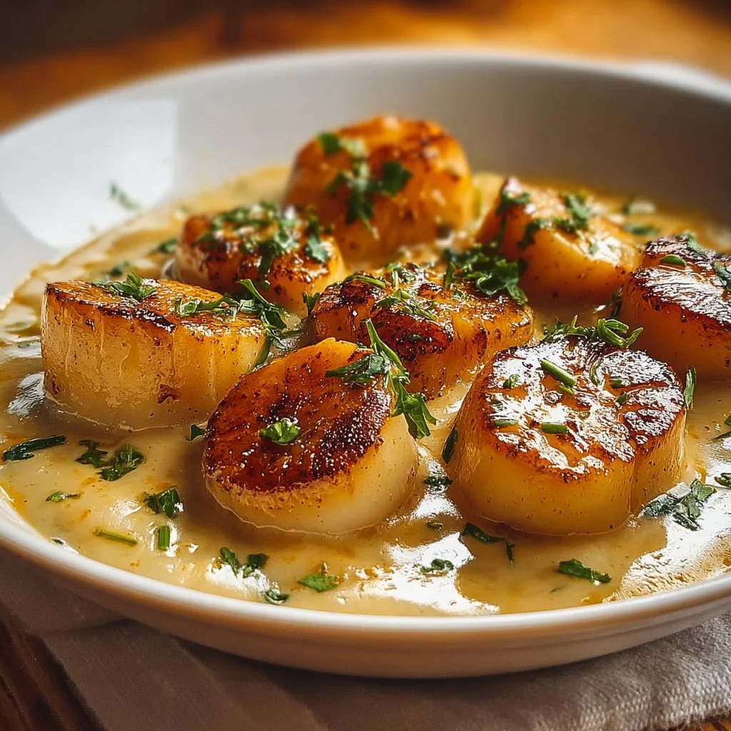 Creamy garlic sauce potatoes served in a bowl