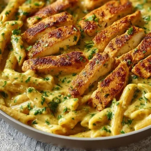 Creamy pesto sauce pasta with fresh herbs and cheese