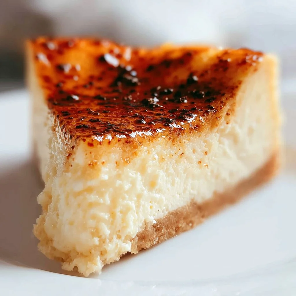 Delicious Creme Brûlée Cheesecake topped with caramelized sugar crust.