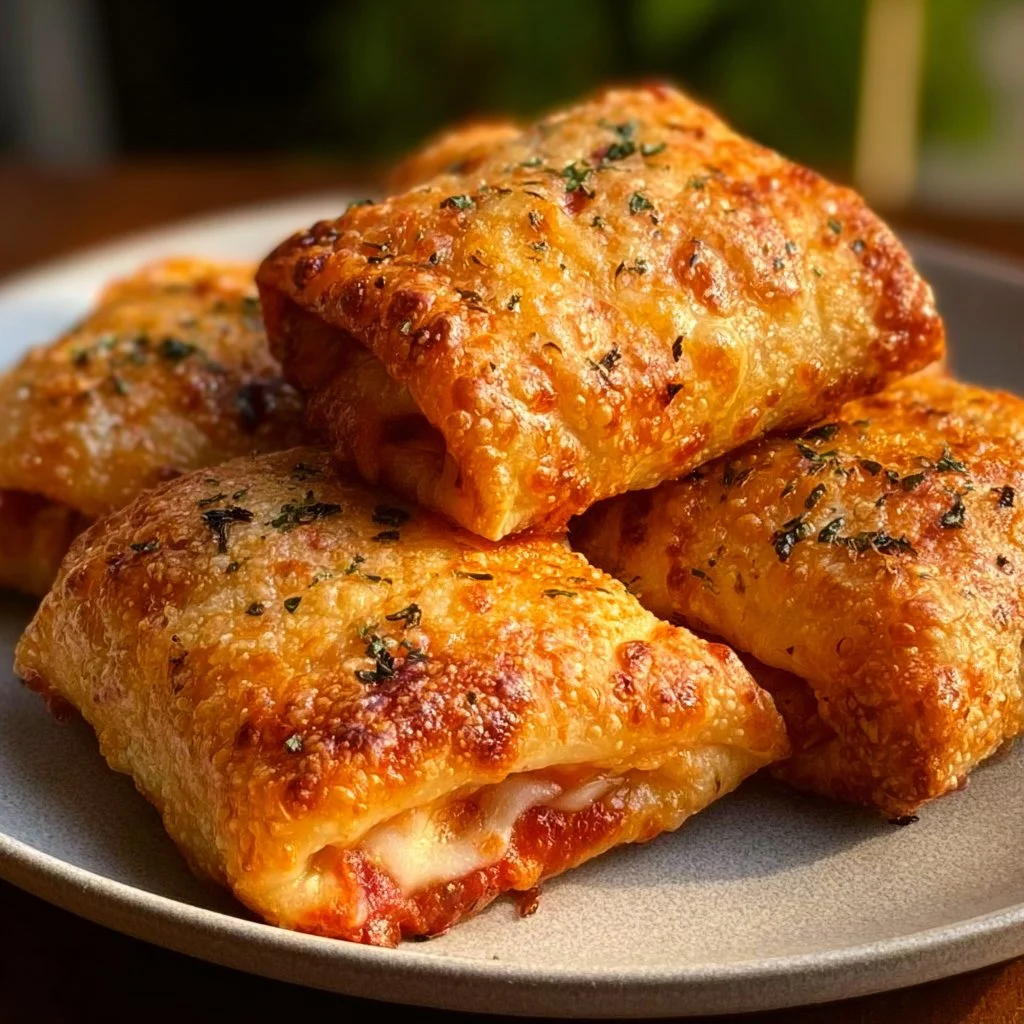 Crispy air fryer pizza rolls served on a plate