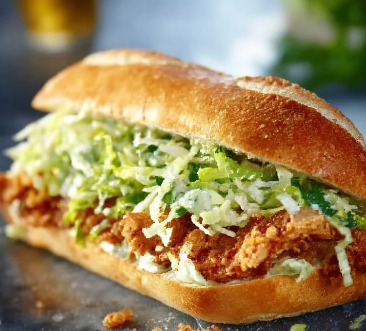 Crispy Chicken Caesar Sandwich with lettuce and dressing on a toasted bun