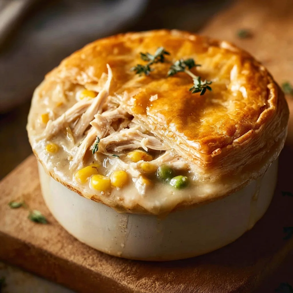 Delicious Crock Pot Chicken Pot Pie served in a rustic bowl with biscuits on the side.