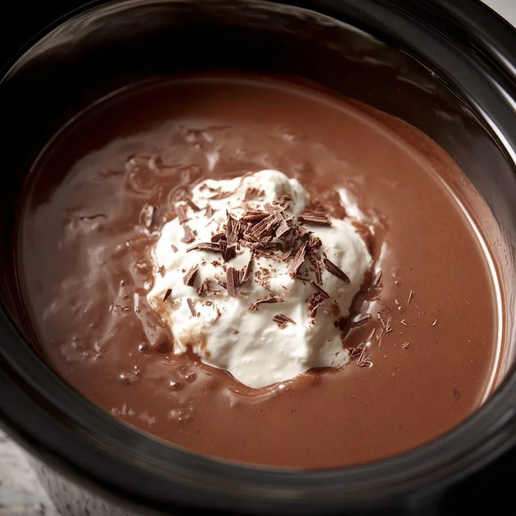 Rich and creamy Crock Pot hot chocolate served in a festive mug.