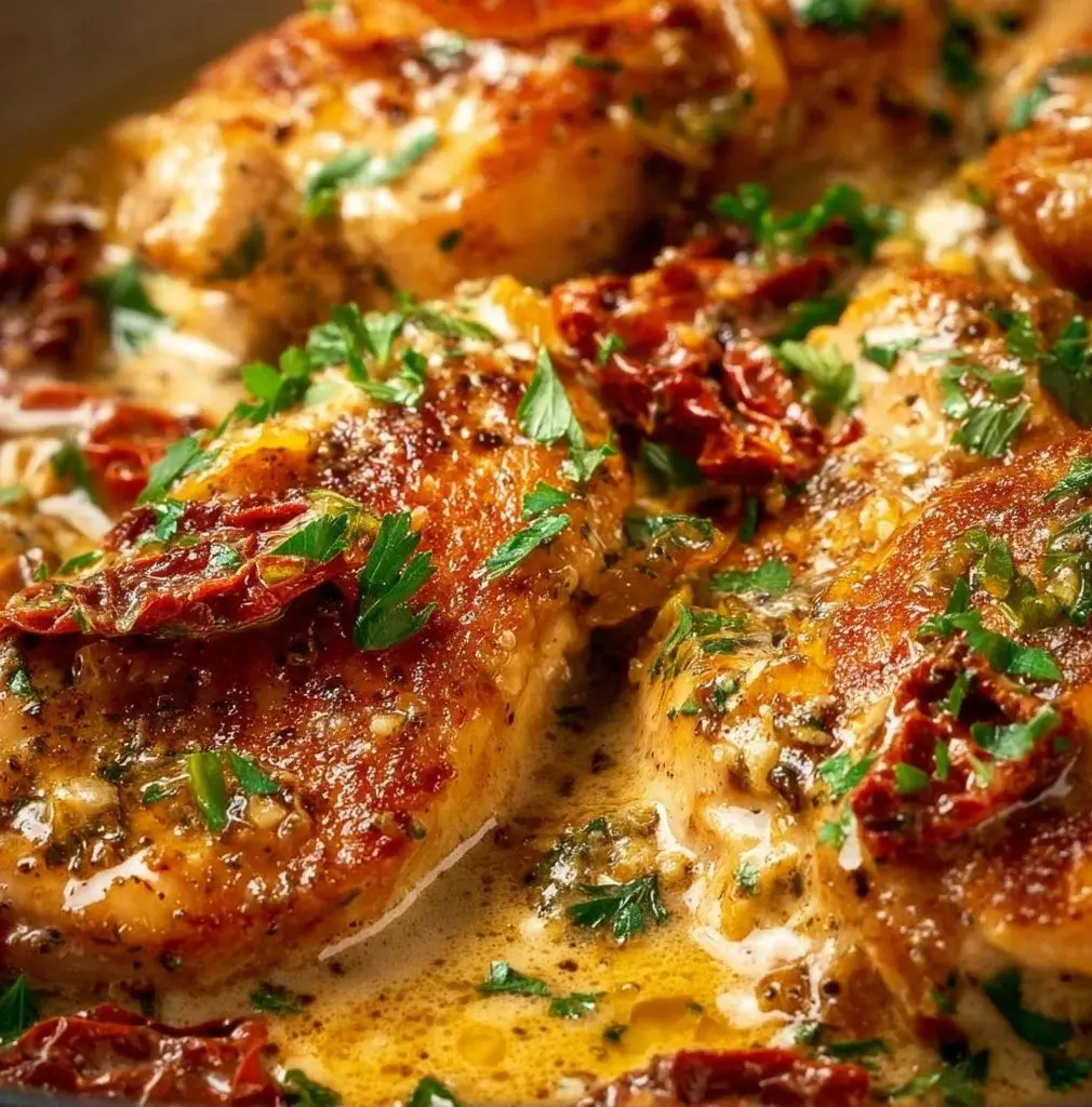 Delicious Crock Pot Marry Me Chicken served on a plate with herbs