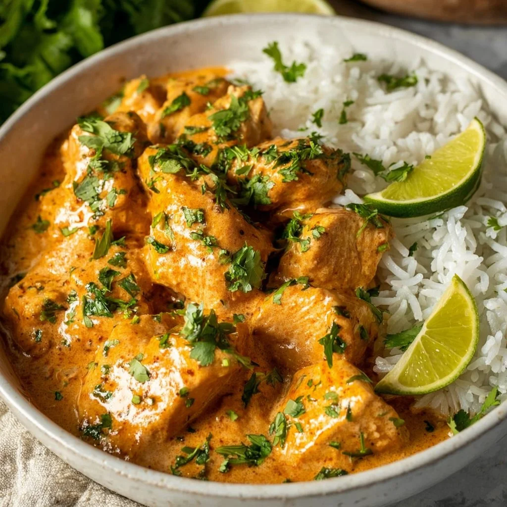 Delicious crockpot coconut lime chicken garnished with fresh lime and cilantro