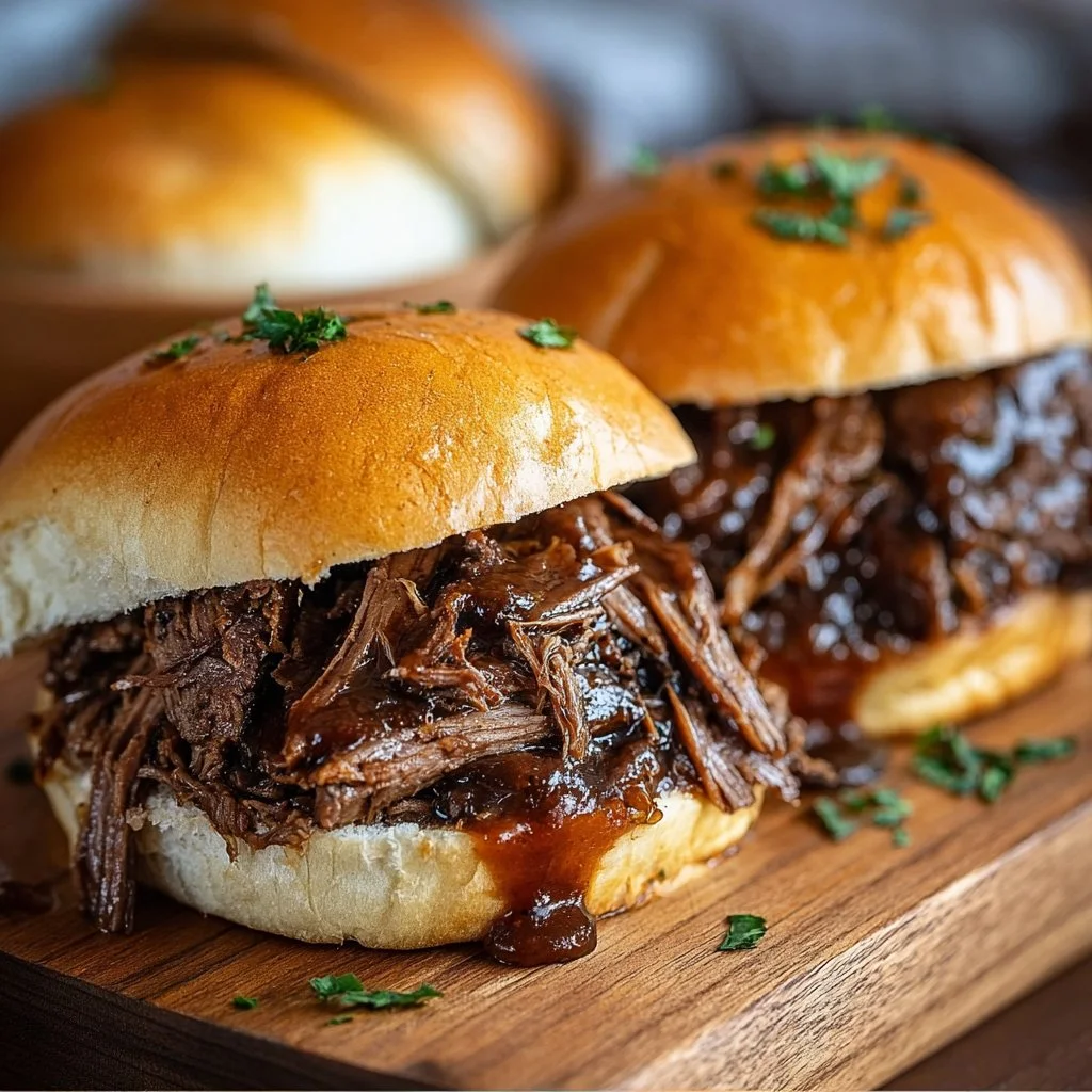 Crockpot French dip sandwich with tender beef and dipping broth