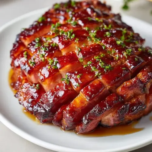 Crockpot ham recipe with tender, flavorful slices of ham ready to serve.