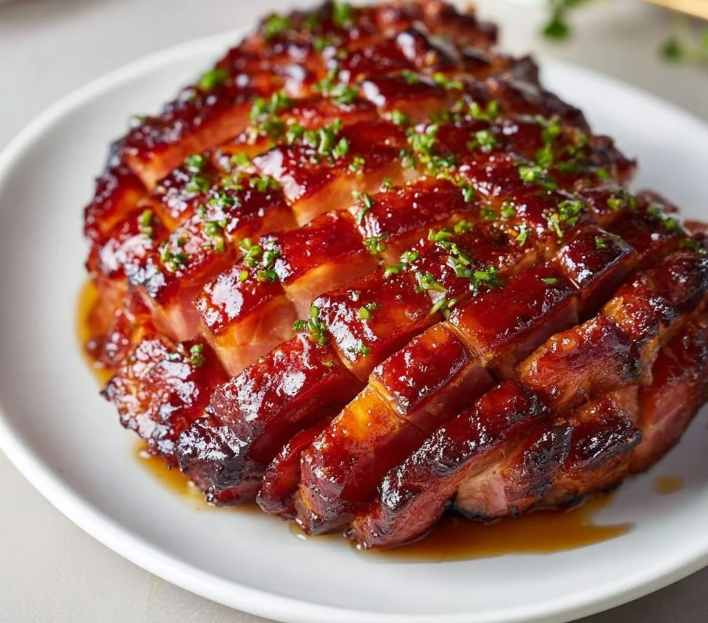 Crockpot ham recipe with tender, flavorful slices of ham ready to serve.