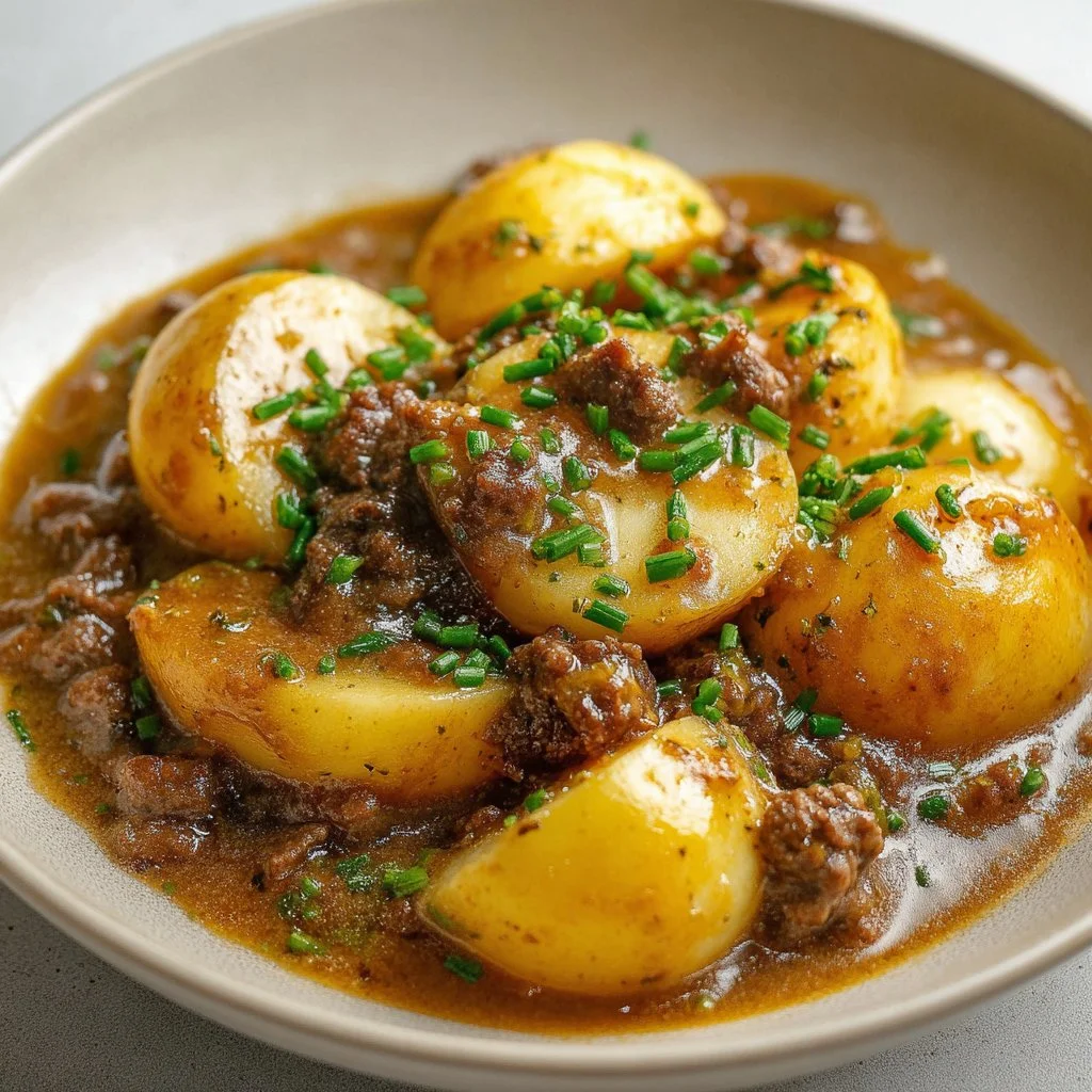 Crockpot Hamburger Potato Casserole served in a bowl
