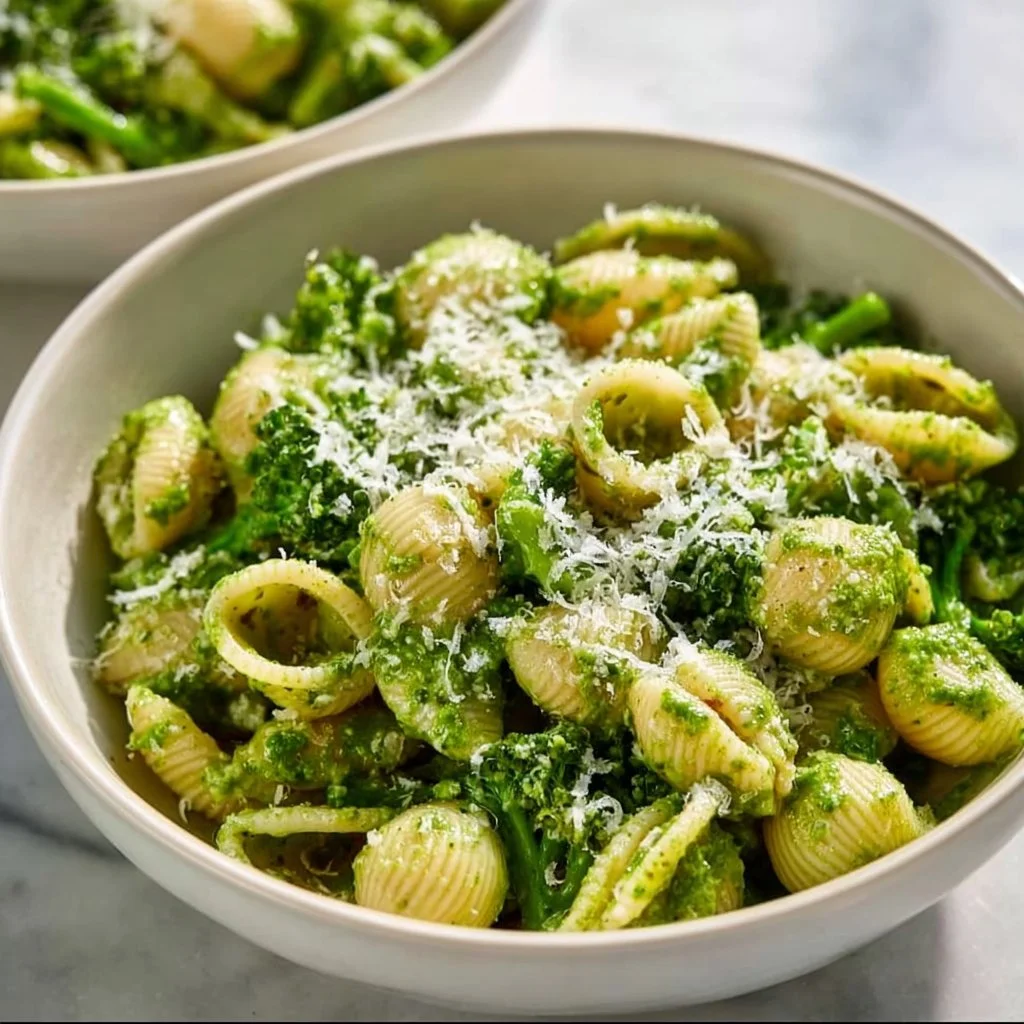 Plate of easy healthy broccoli pasta with fresh broccoli and pasta